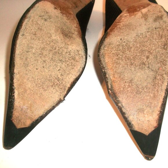 Yves Saint Laurent Vintage 90's Pointy Rear-Zip Leather & Textile Pumps - Picture 12 of 14